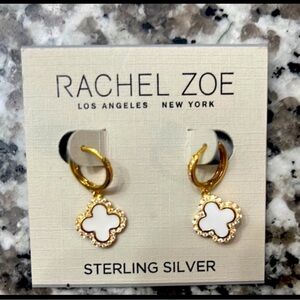 Rachel Zoe Gold and White Clover Sterling Silver Earrings